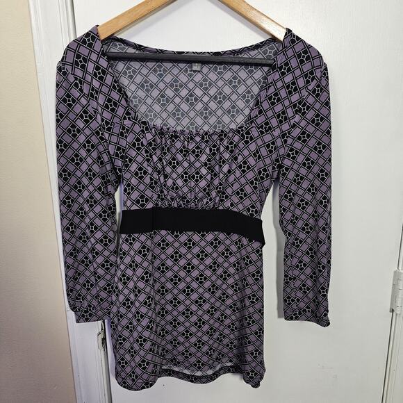 VTG Y2K Empire Waist Babydoll Top Size S Geometric Print Whimsygoth Fairy Grunge - Picture 4 of 6
